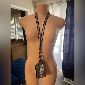 Victoria's Secret Pink lanyard wallet/ID holder in a gray and black marl print